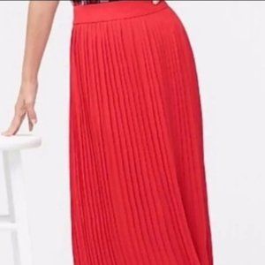 JCrew Factory Red Pleated Midi Skirt